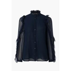 NEW IRIS SETLAKWE women's chiffon ruffle blouse in navy